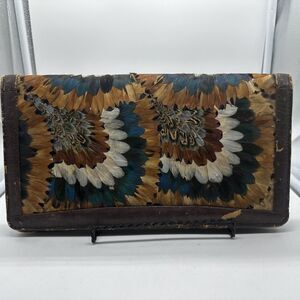 Handiwork Peacock Pheasant Feather Clutch Purse Handbag Vintage 1950s 60s